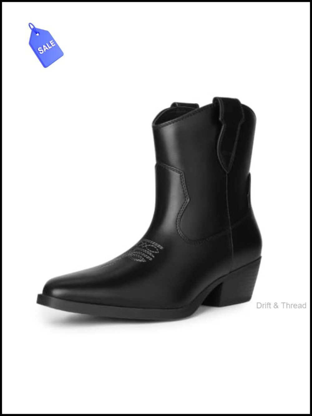 Women's Western Ankle Boots Chunky Heel Faux Leather Pull-On Block Heel Booties